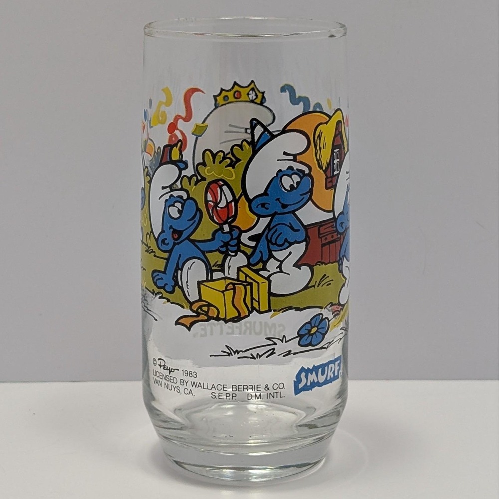 Vtg 1983 Smurfette Birthday Glass The Smurfs Tall Drinking Glass Tumbler Peyo 6"